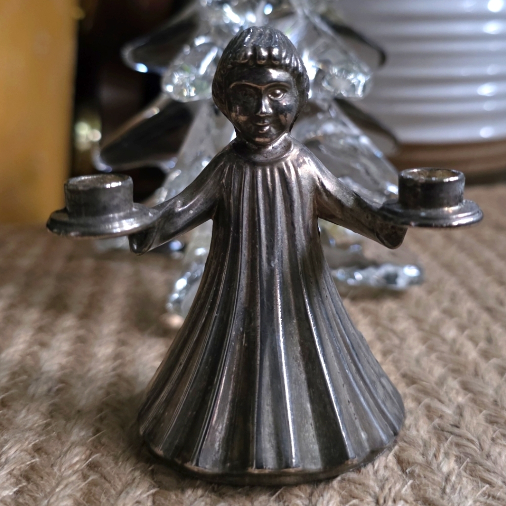 Vintage Silver Plated Double Candle Holder Snuffer Italy 3.5x3" Silverplate